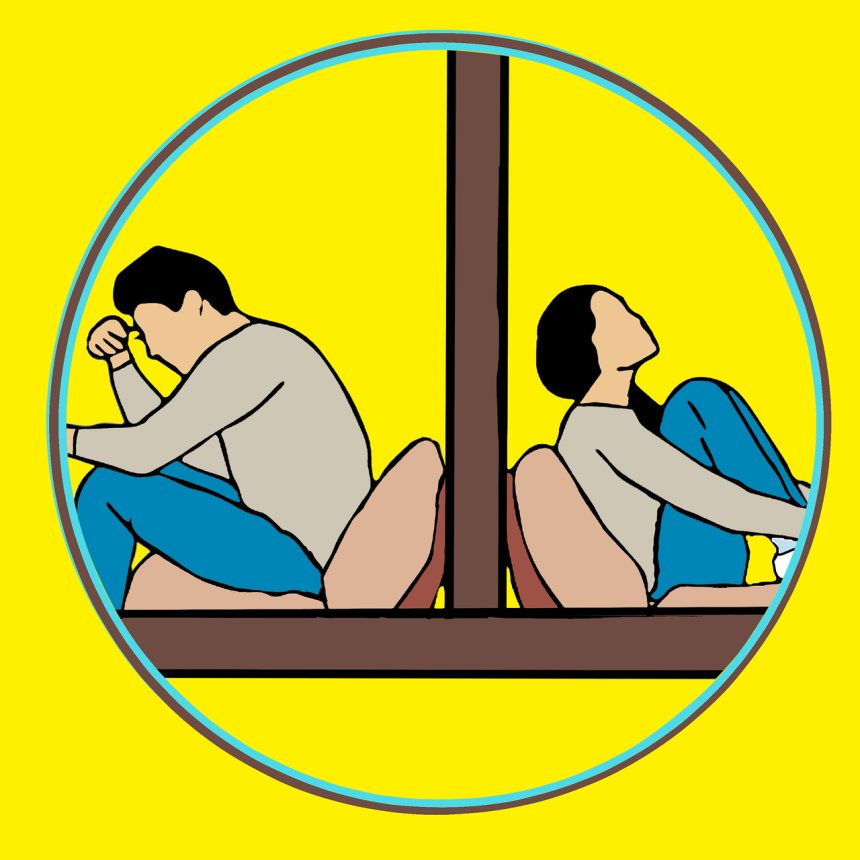 emotional man and woman avoiding each other