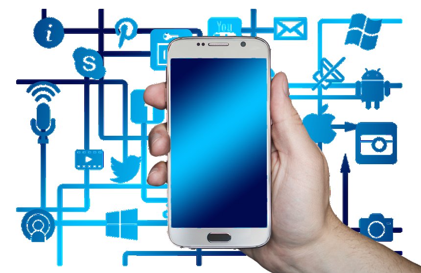 phone in a man's hand providing access to different social media