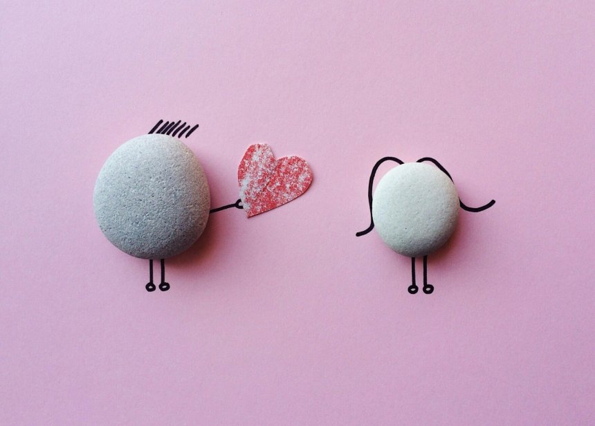 cute drawing of a boy giving his heart to girl