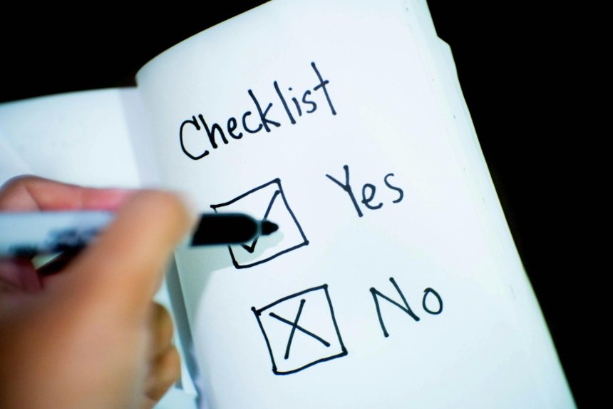 checklist showing yes no options